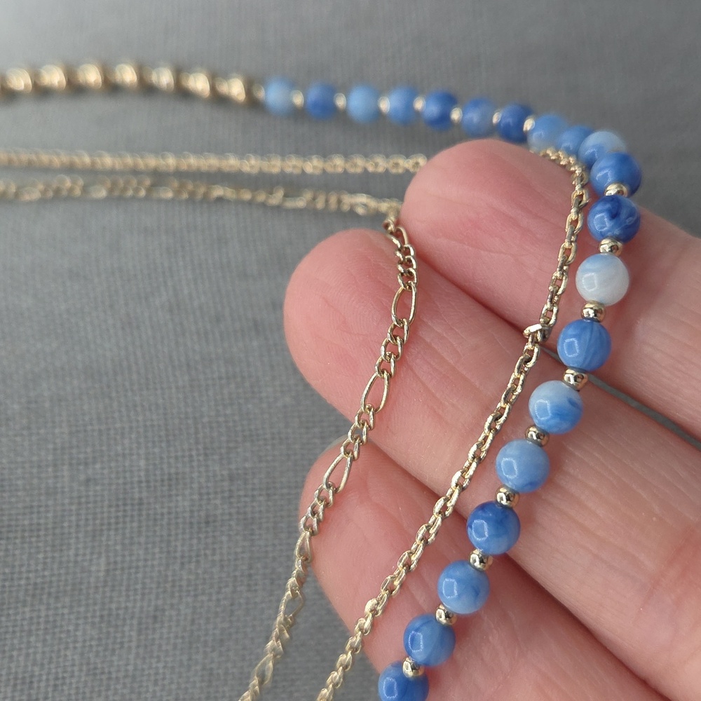 5 FOR $25! J. Crew Elegant Gold Tone Blue Beaded Necklace - Picture 3 of 5